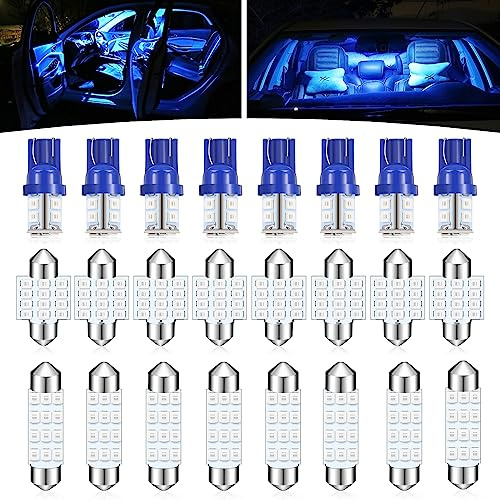 GKmow Pack-24 Car LED Bulb Kit Set, T10 31 mm 42 mm Interior Car Lights Bulbs Dome Light, Festoon Bulbs LED Replacement Bulbs for Car Dome Map Door Courtesy License Plate Lights (Blue)