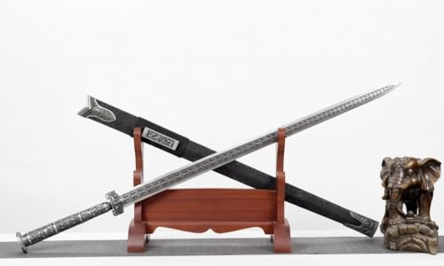 LOONGSWORD Chinese Han jian Sword Real(Forged High Manganese Steel Etched Blade,Alloy Handle,Solid Wood+Fake Leather)