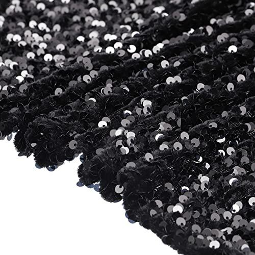 sourcing map Pailletten Stoff 120cmx91cm Sparkly Stoff 5mm Runde, Schwarz | Meterware glitzernder Stoff Pailletten-Stoff Flanell mit Pailletten