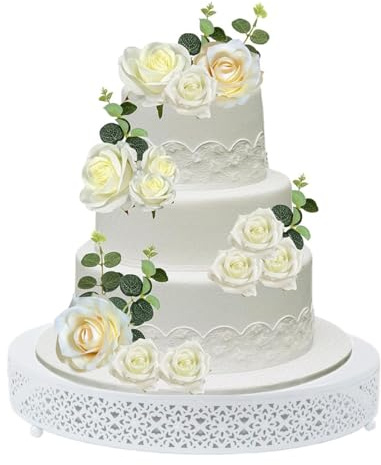 FEICTPOX Cake Stand, Round, Metal, Cupcake Dessert Stand, Cake Plate, Cake Stand, Cookies, Fruit, Serving Tray, Decor for Wedding, Party, Birthday, Baby Shower, Anniversary (16 inches, matte white)