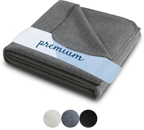 wometo Manta de forro polar Premium Melange OekoTex, 140 x 190 cm, aprox. 700 g, extra gruesa, color gris oscuro, antracita jaspeado (bicolor) con antibolitas y borde de calidad