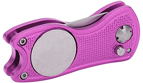 Golf-Green-Gabel, Faltbare Golfgabel aus Edelstahl, Golf-Divot-Reparaturwerkzeug, Magnetisches Golfball-Markierungswerkzeug mit Knopf, Faltbare Golf-Divot-Gabel, Langlebige, Tragbare Golfgabel,(Rosa)