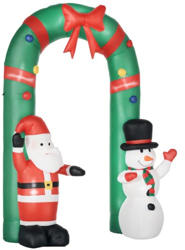 HOMCOM Aufblasbarer Weihnachtsbogen 245cm mit Schneemann, LED-Lichter | Weihnachts-Torbogen, Weihnachtsmann, Weihnachtsdeko Outdoor, für Garten Rasen Hof Urlaub