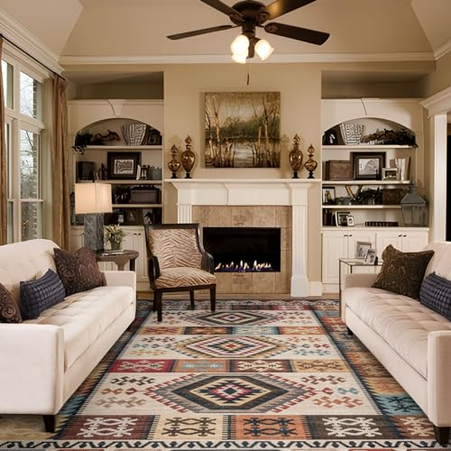 TALETA Teppich Wohnzimmer waschbar rutschfest, Kurzflor Schlafzimmer Teppich, Vintage Kelim Stil, Groß:190 x 280 cm, braun