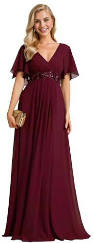 Ever-Pretty Abendkleid Elegant für Hochzeit Damen Lang Rundhalsausschnitt Abendkleider Langarm Brautjungfernkleider