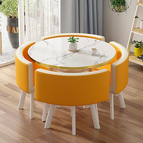 Tisch Und Stuhl Set,Rezeption Tisch Und Stuhl Kombination,Runder Esstisch Mit 4 Stühlen Set,Tischdurchmesser 80 cm,Besprechungstisch Mit Stühlen,Für Esszimmer,Café Und Kleine Räume,Platzsparende (Col