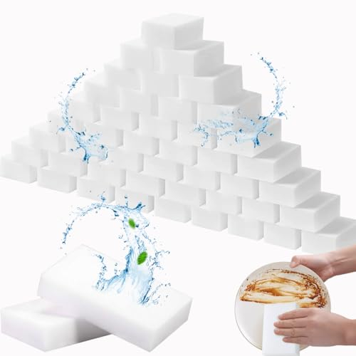 LOSYHU 50 Pack Magic Eraser Sponges for Cleaning, White Cleaning Sponge Eraser, Melamine Foam Cleaning Pad for Household Kitchen Floor Wall Wiping Dirt Supplies(10×6×2cm)