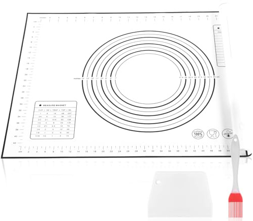 Miorkly Groß 80x60cm Backmatte Silikon, Silikonmatte Baking Mat Rutschfeste, Antihaftbeschichtete Backunterlage mit Messung, für Fondant Gebäck Pizza, BPA Frei(Schwarz + Schaber)