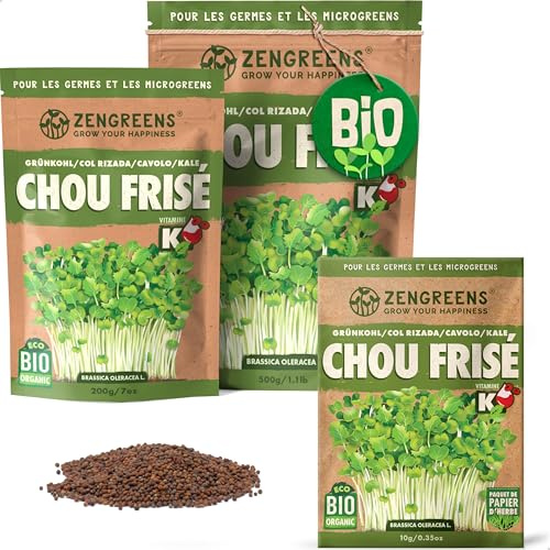 ZenGreens® - EKO Grönkål Frön - Välj mellan 10, 200g och 500g - Grönkål Frön med en grobarhet på över 97 procent - Groddar av Grönkål Frön - Microgreens