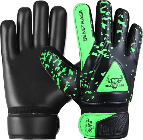 BEAST RAGE Målvaktshandskar för barn Pojkar Ungdom, Fotbollsmålvaktshandskar Barn med dubbla handledsstöd, Starkt grepp dubbla vadderade (Green, Talla 6 adecuada para niños de 12 a 15 años)