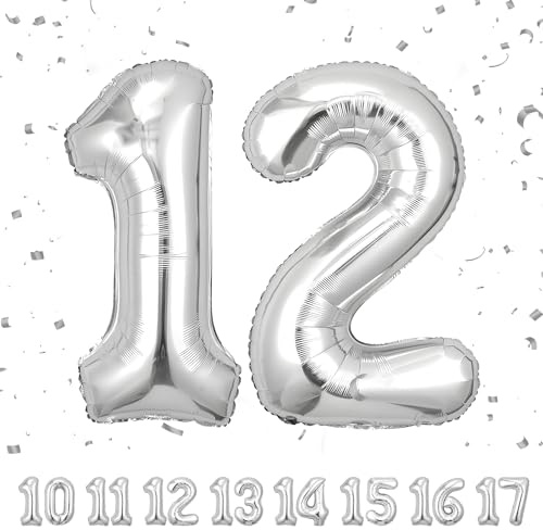 Ballonger födelsedag 12 år silver -40 tum-12 år gammal man kvinna födelsedag dekorationer - ballong nummer uppblåsbar folie beige 12 år