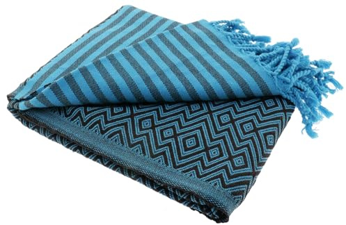 Stefano Ferrante KELIM LUX Summer Hamamtuch (türkis/schwarz) | 100% Baumwolle, 100x180 cm, Saunatuch, Pestemal, Fouta