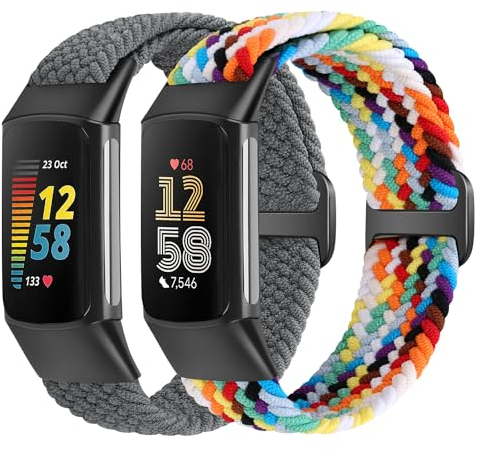 SHIJZWD Elastic Braided Straps Compatible with Fitbit Charge 5/6, Breathable Adjustable Nylon Loop Replacement Bands for Fitbit Sport Strap for Women & Men