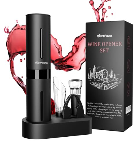Marchpower Elektrischer Korkenzieher, Geschenkbox 6-in-1 Elektrischer Weinflaschenöffner, 7s Automatischer Weinflaschenöffner mit Folienschneider Vakuumstopfen und Weinausgieer für Weihnachten, Partys