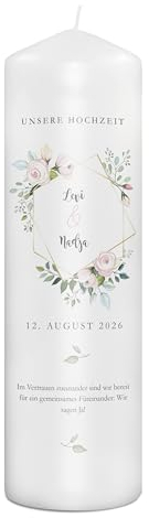 PhotoFancy® - Personalisierte Hochzeitskerze - Fotokerze mit eigenem Foto/Text bedrucken lassen - Kerze mit Hochzeits-Design: Ewige Eleganz - 29 cm Höhe