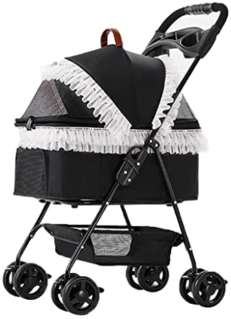 GLETSF Landau pour Chien et Chat - Poussette Pliable à 4 Roues séparables pour Chien et Chat - Chariot de Transport Amovible (Rose) (Blanc)