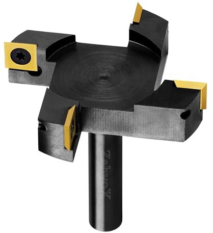 ZahyoX CNC Spoilboard Surface Router Bit 1/2 Zoll Schaft 4 Flügel 7.6 cm Schnittdurchmesser TiN Coated Insert Hartmetallplatte Abflachung Router Bit Hobelbohrer Holzhobelbohrer für Holzbearbeitung