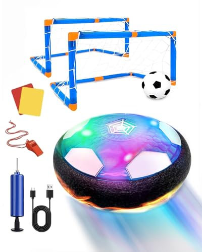 Maxesla Set Balon Flotante, Recargable Pelota Futbol Aiño con Luces LED y Parachoques de Espuma, Porteria Futbol Inflable, Juguete Niños 3-12 Años, Regalos Cumpleaños Navidad