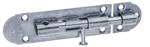 Alberts 823443 Grendelriegel | mit Knopfgriff und ohne Feder | galvanisch blau verzinkt | Platte 100 x 30 mm | Bolzen-Ø 8 mm | 12er Set