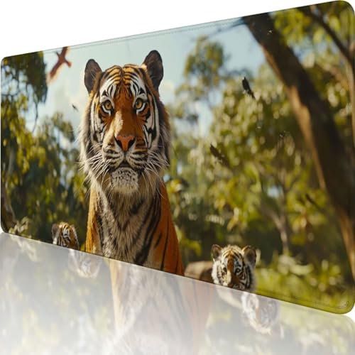Gelb Gaming Mauspad XXL 1000x500 mm Mousepad Tier, Erweiterte Groß Mauspad Schreibtischunterlage mit Vernähte Kanten Design, WassXerdicht Anti-Rutsch für PC, Laptop Büro Desk Mat Deko Geschenke 5-I