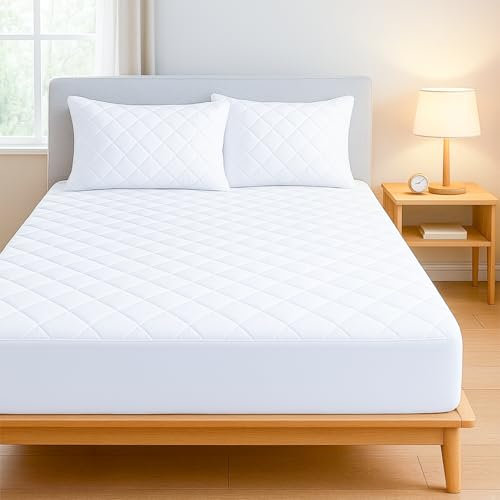Acrali Home Quilted Double Mattress Protector, UltraSoft 3-Layer Design with Deep Fitted Skirt, Breathable & Anti-Allergy – Machine Washable Bed Cover (137x190+35cm)
