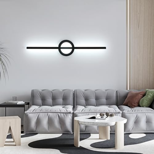 SENQIU Apliques de Pared LED Interior, 13W Lámpara de Pared Moderna Simple de Aluminio para Sala de Estar, Dormitorio, Comedor, Pasillo, Escalera, Luz Blanca Fría 6500K, Negro, 58CM