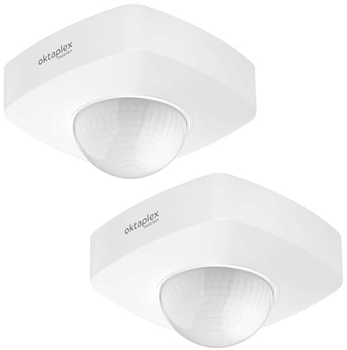 Oktaplex 2er Set Tim Präsenzmelder 360 Grad Bewegungsmelder Außen IP65 | PIR-Bewegungssensor weiß 230V Motion Sensor 360° Sensor Ø20m Erfassung Innen & Außen Parallelbetrieb