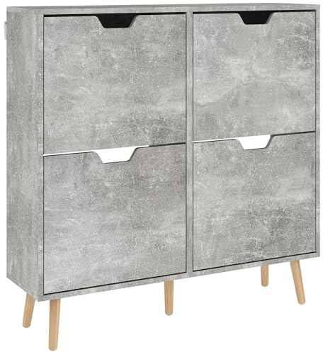 HOMCOM Mueble Zapatero con 4 cajones Plegables de 2 Niveles para 16 Pares de Zapatos, Mueble Zapatero ahorrador de Espacio con estantes Ajustables en aglomerado y Madera de Pino, 95x26x95 cm, Gris