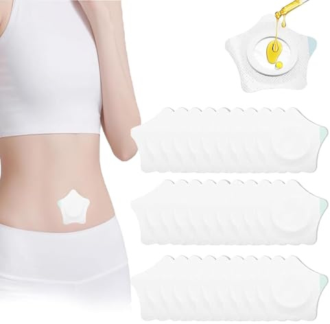50 Stück Castor Oil Pack, Rizinusöl Pflaster für Bauchnabel, Selbstklebende Castor Oil Patches mit Anti-Leck Design, Pads Spunlace, Ideal für Yoga und Schlaf Einweg Kein Waschen (Enthält kein Öl)
