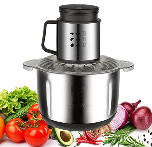 Food Blender Chopper - 1000W Mini Kitchen Small Electric Mixer Processor with Stainless Steel Bowl - Baby Food Maker with 2 Speeds & 6 Bi-Level Blades - Meat Mincer for Efficient Cooking