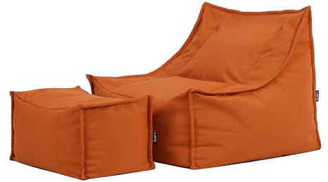 Icon Alto Outdoor Sitzsack Sessel mit Hocker, Orange, Olefin Stoff für Drinnen und Draußen, Riesen Sitzsack mit Füllung, Bequemer Sessel, Garten, Terrasse, Lounge, Wohnzimmer