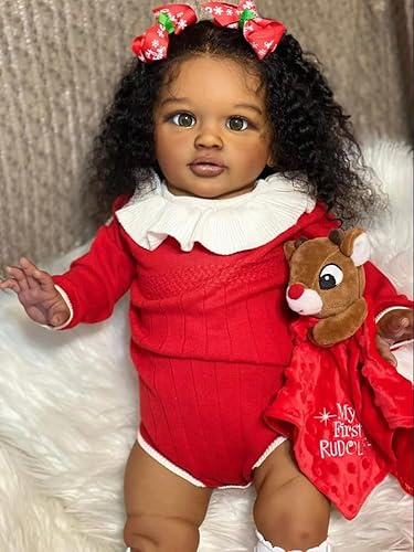 RXDOLL Extra stor storlek svart reborn-docka för flickor, 66 cm, afroamerikansk reborn docka, mjukt tyg, present till 3+ år