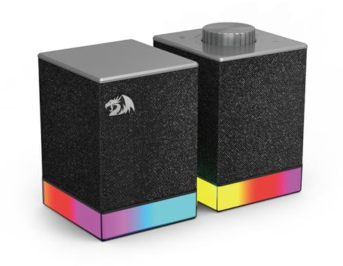 Redragon GS517 Altavoces RGB para Computadora Sistema de Sonido Estéreo 2.0 con Conexión Dual BT y USB Efectos de Iluminación RGB Control Táctil y Regulador de Volumen Gaming Multimedia