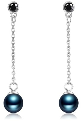 Black Pearl Ohrringe aus Sterlingsilber Ohrstecker Lange Silberohrringe Schmuckgeschenk für Frauen