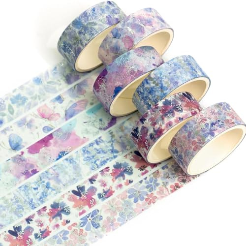 YUBX 6 Rollen Washi Tape Set, Masking Tape Goldene Foliendruck Dekoratives Klebeband Bunt für DIY Handwerk, Verschönert Journals, Planer, Scrapbooking und Verpackung (Garten der Dämmerung)