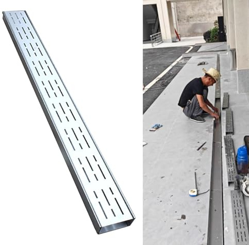 Canal de drainage extérieur en acier inoxydable – Couvercle de vidange à rainure étroite pour cour, jardin et terrasse – Système efficace de réduction de l'accumulation d'eau