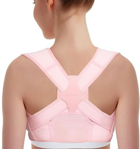 Vicorrect Posture Corrector for Women and Men: Adjustable Brace Straps for Upper Back Pain Relief and Shoulder Support (Pink, S/M)