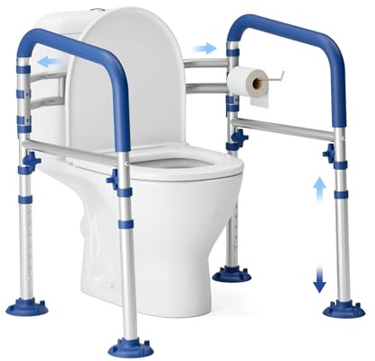 Loyoda Foldable Toilet Safety Rails for Seniors - Adjustable Toilet Safety Frame & Toilet Handles for Elderly & Disabled, Fits Most Toilets, 350lb Capacity, Blue
