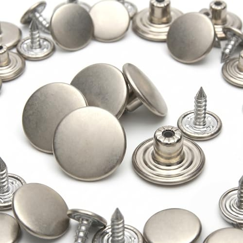 HYMC 17mm Silver Replacement Jean Tack Buttons 12 Pack - Durable No Sew Metal Fasteners with Secure Rivet Pins for Trousers, Denim Skirts and Jackets
