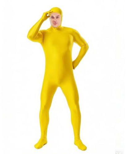 Fancysky Karneval Kostym för Kvinnor och Män, Unisex Second Skin Dräkt, Halloween, Karneval och Cosplay, med Upptäckt Ansikte (gul, XL)