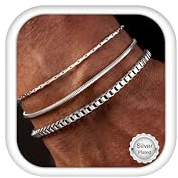 Morfetto Mens Bracelets 18K Gold Plated Silver Bracelet for Men | Stainless Steel for Waterproof Non Tarnish,Sturdy Link Box Chain Herringbone Figaro Bracelets Set Mens Accessories Presents