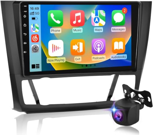 Android-bilradio för BMW 1-serie E81 E82 E87 E88 2004-2012, 9-tums 2,5D pekskärmsradio med trådlöst CarPlay & Android Auto, GPS-Navi, WLAN, DSP 32-bands EQ, 2+64GB + AHD-backkamera