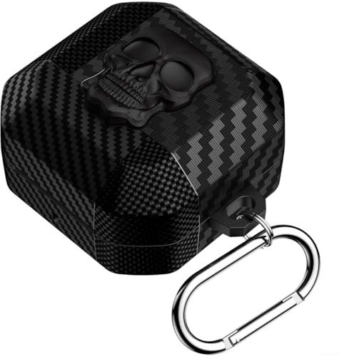 Cool 3D-skalle nyckelringfodral för Samsung för GALAXY Buds 4 Pro & Buds4, stötsäkert TPU-fodral med karbinhake, rolig skelettskal - Svart(Svart)