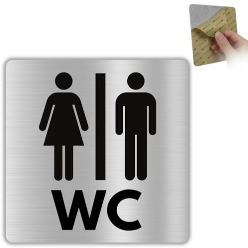 LEIASA | Cartello Freccia WC Unisex - 12x12 cm - Alluminio - Bagno Comune | Adesivo Freccia Indicatrice, Targa Segnaletica Interna, Placca Freccia Orientamento, Segnale Servizi Igienici Promiscui