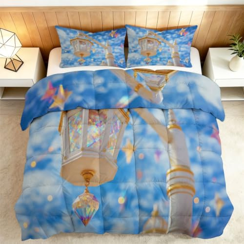 Trapunta 200 x 200 4 stagioni Scena Strada Onirique, Piumone da terra vintage bianco per letto 1/2 persone, coperta trapuntata reversibile senza rivestimento per donne adolescenti e ragazze, lavabile