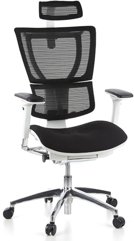 hjh OFFICE 652805 Profi Bürostuhl ERGOHUMAN Slim Stoff/Netz Schwarz/Weiß Rückenlehne verstellbar, Lordosenstütze, ergonomisch geformt, 134.0 x 55.0 x 41.0