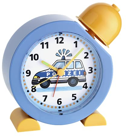 TFA Dostmann sveglia bambini polizia TATÜ-TATA, 60.1011.06, con sirena della polizia, analogica, per bambini e bambine, facile da usare, lancette luminose, blu