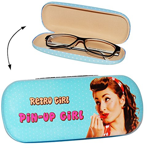 alles-meine.de GmbH Brillenetui/Brillenbox - Vintage - Retro Design - Pin up Girl - Punkte - incl. Name - Hardcase/Hartschale - extrem stabil - Etui mit Motiv - für Brill..