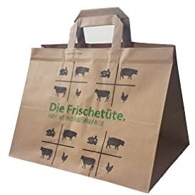 250 Stück Papiertragetasche/Metzgertüten Die Frischetüte in braun 32+21x24 cm - ideal für Mittagessen