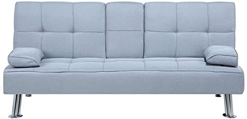 Beliani Sofá Cama Gris Claro 3 plazas Mesa abatible Click clack Roxen